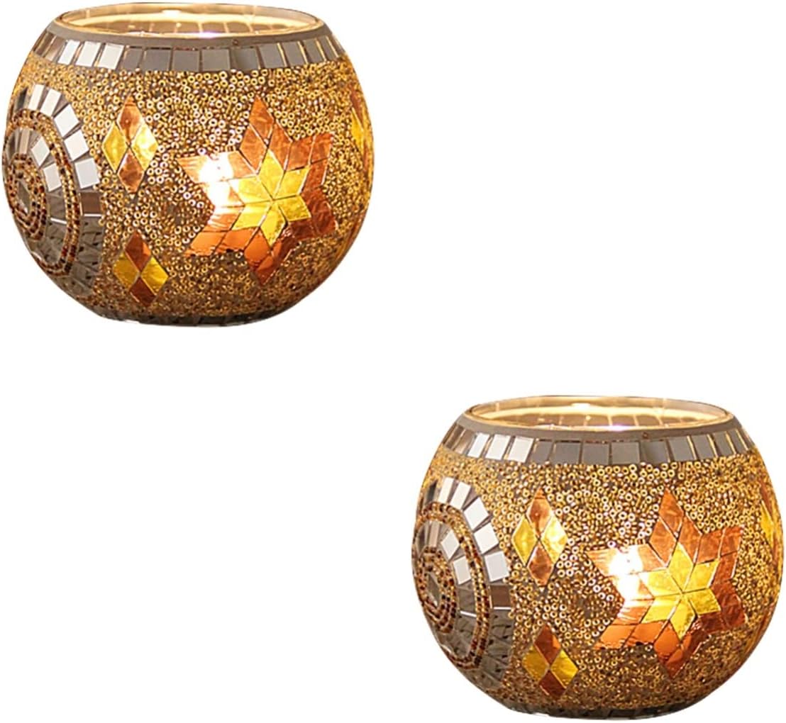 PRETYZOOM 2pcs Amber Glass Votive Candle Holders Christmas