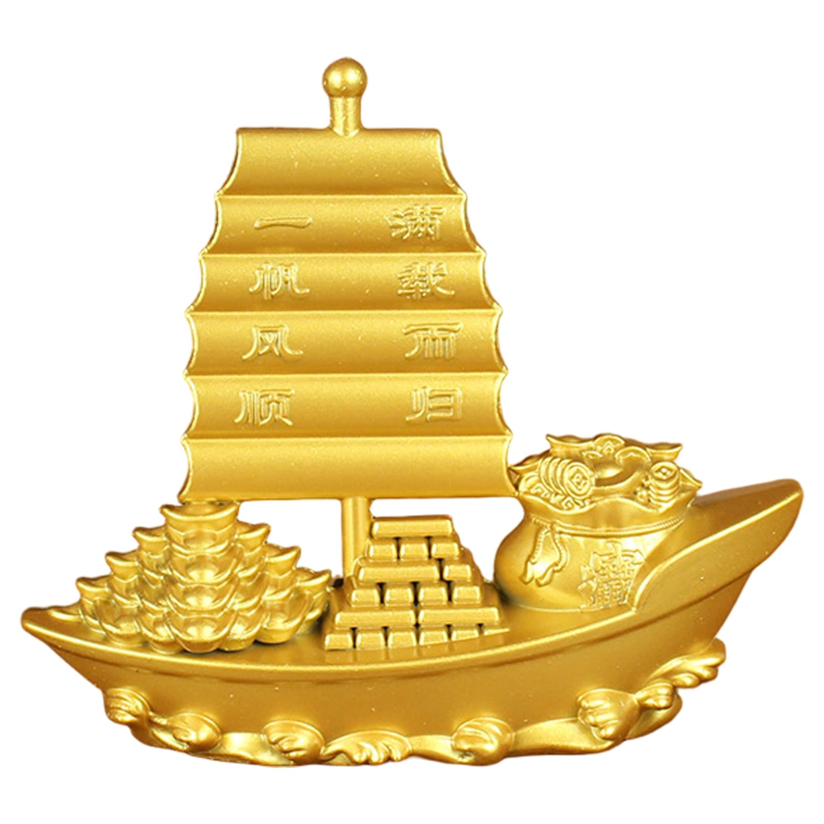 StaZamor Gold Ship Statue Feng Shui Decor Alloy Sailboat Model for Home Office Desk Living Room Shelf Display Symbol of Good Fortune Wealth Prosperity 3.9 Inch.