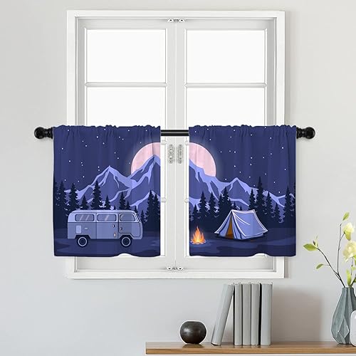 Batmerry Art Starry Night Tier - Cortinas opacas de poliéster para sala de estar, baño, psicodélica, color azul oscuro, para campamento, ventana, 26