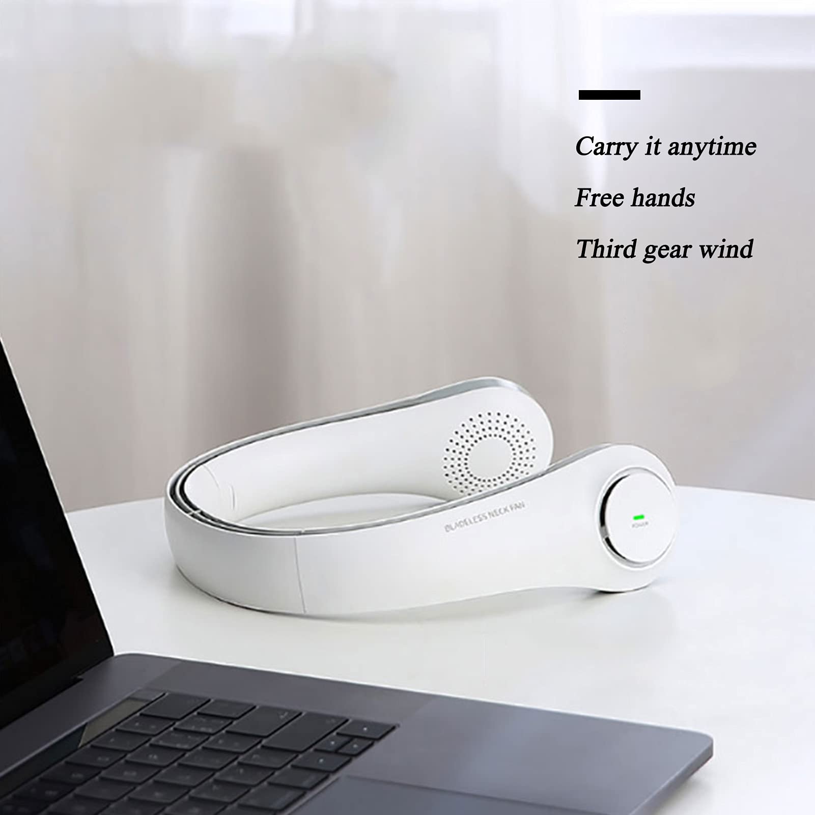 Wentylator na szyję Wentylatory bezłopatkowe, akumulator wiszący wentylator na szyję bez użycia rąk, nadający się do noszenia wentylator USB, 3 prędkości, do podróży w biurze domowym na zewnątrz