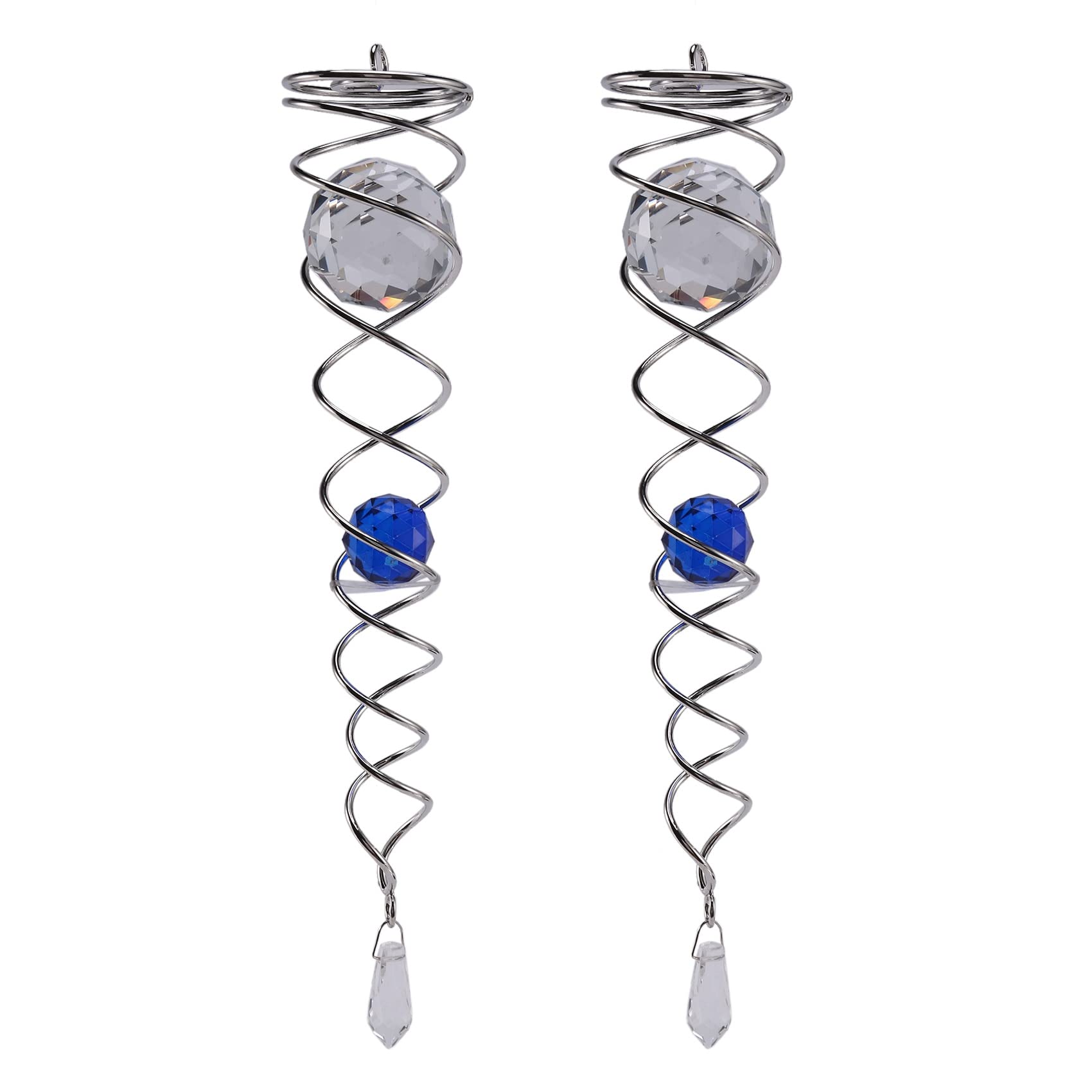 Hndhbfgrt 2X Wind Chime Windmill Crystal Metal Wire Crystal Ball Wind Spinner Bell Spiral Tail for Outdoor Garden Decoration
