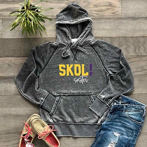 Womens Vikings SKOL SISTER Sweatshirt Hoodie Minnesota | Sparkly | Unisex Fit Burnout Shirt | Ultra Soft Lightweight Hooded Sweatshirt (M, Dark Hoodie/White Skol)3