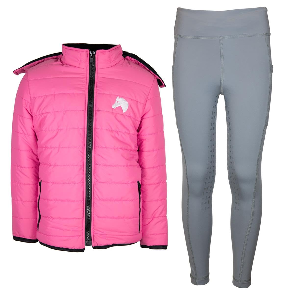 Set da equitazione invernale per bambini, colore rosa, trapuntato, con inserti in silicone, colore: grigio