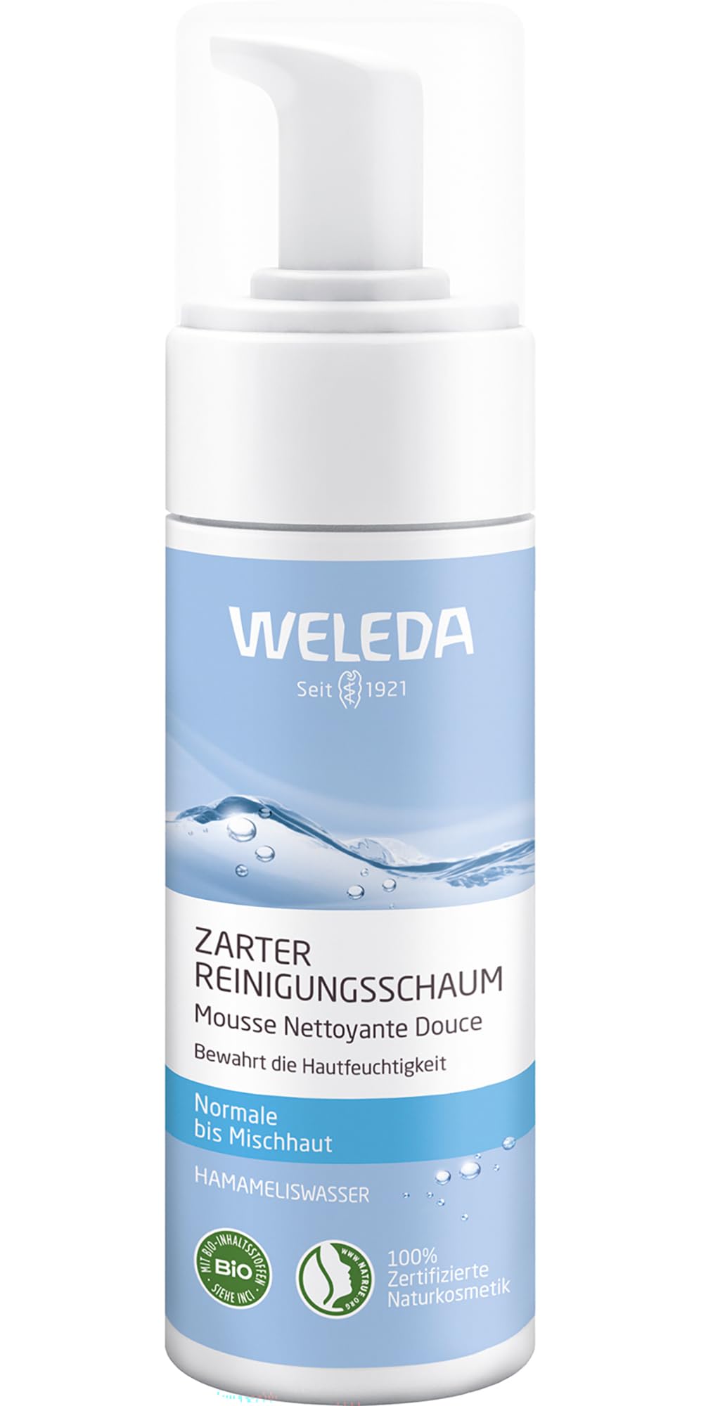WELEDA Bio Zarter Reinigungsschaum, Naturkosmetik Gesichtsreinigung zur porentiefen Reinigung für normale und Mischhaut, Pflegeschaum gegen unreine Haut im Gesicht (1 x 150 ml)