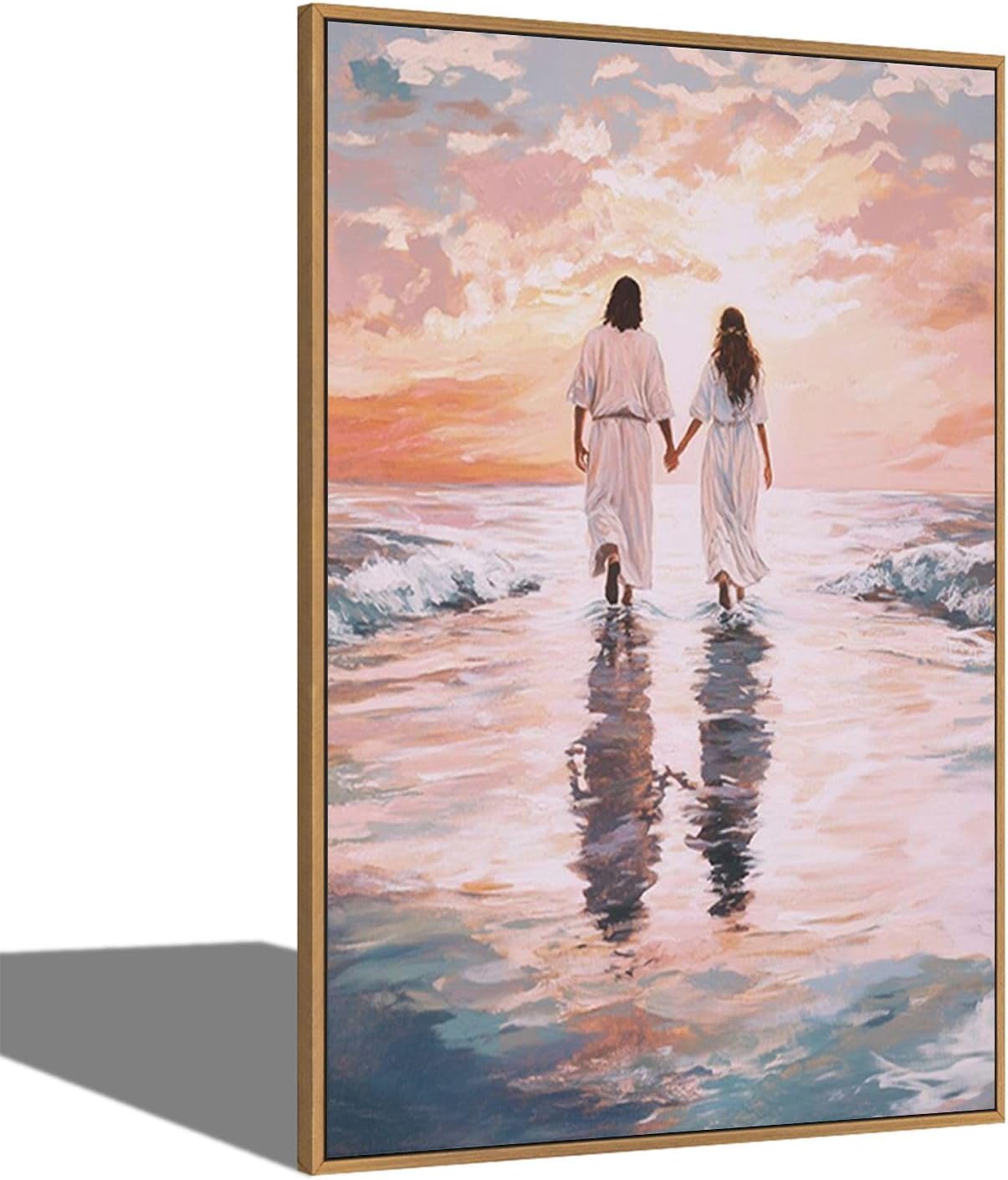 Fchen art Lovely Painting,Lamb Running Toward To Jesus Wall Art Decor,Jesus The Lamb Wall Art Canvas Wrap,Jesus Landscape Canvas Running Horses In the Forest,Church Living Room Framed Canvas Print Ready To Hang 24"x36"