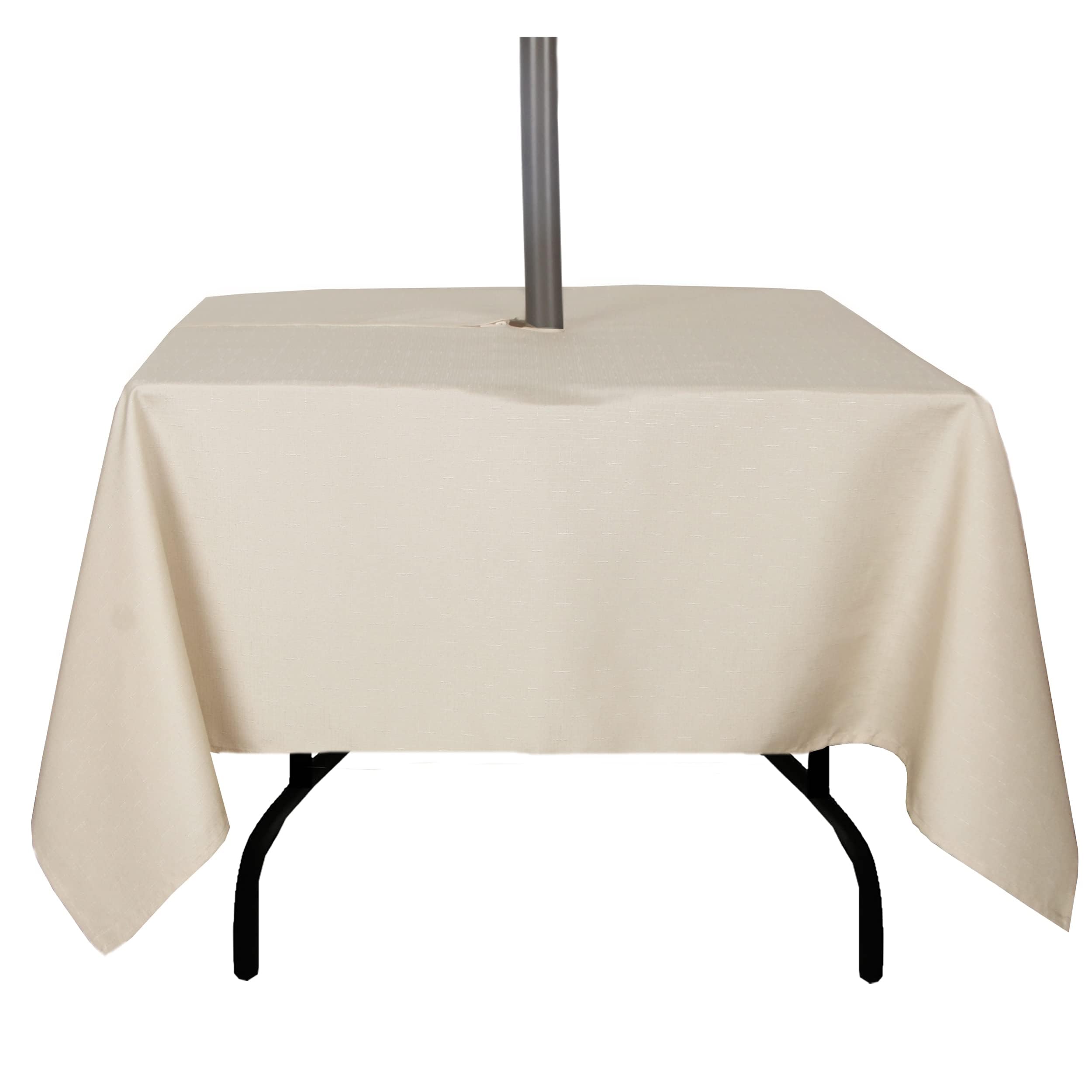 youngseahome Outdoor Tablecloth Wrinkle-Free Stain Resistant Waterproof Polyester Fabric Table Cover with Zipper Umbrella Hole for Picnic/Party/Dinner/Patio Garden(60ร60inch Square,Zippered,Nature) โ image 1