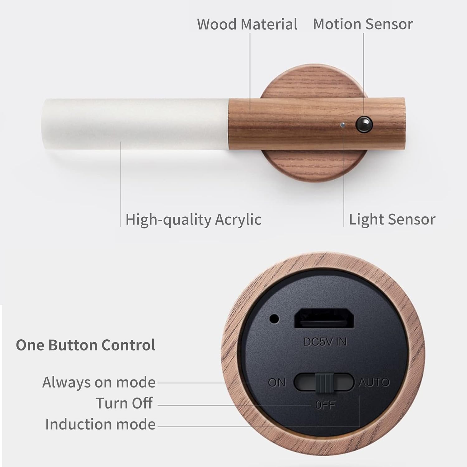 Night Light Motion Sensor, for Kids Toddler Baby Nursery, Magnetic Rechargeable LED Wall Lamp, Portable Wooden Wall Sconce, Battery USB Touch, for Bedrooms Corridors Stairs Bathroom