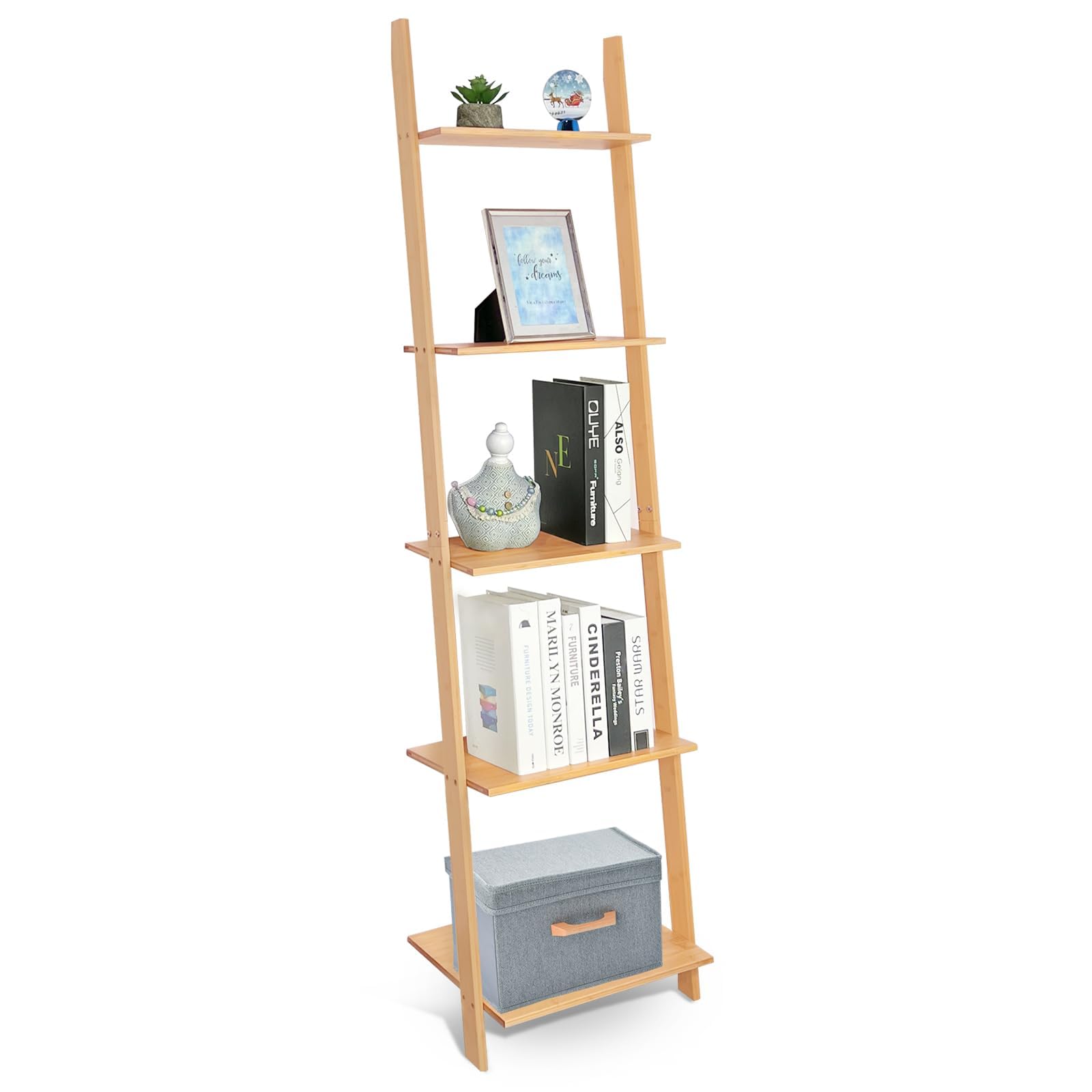 Amazon.com: HYNAWIN Wall Leaning Ladder Shelf Bookcase,5-Tier
