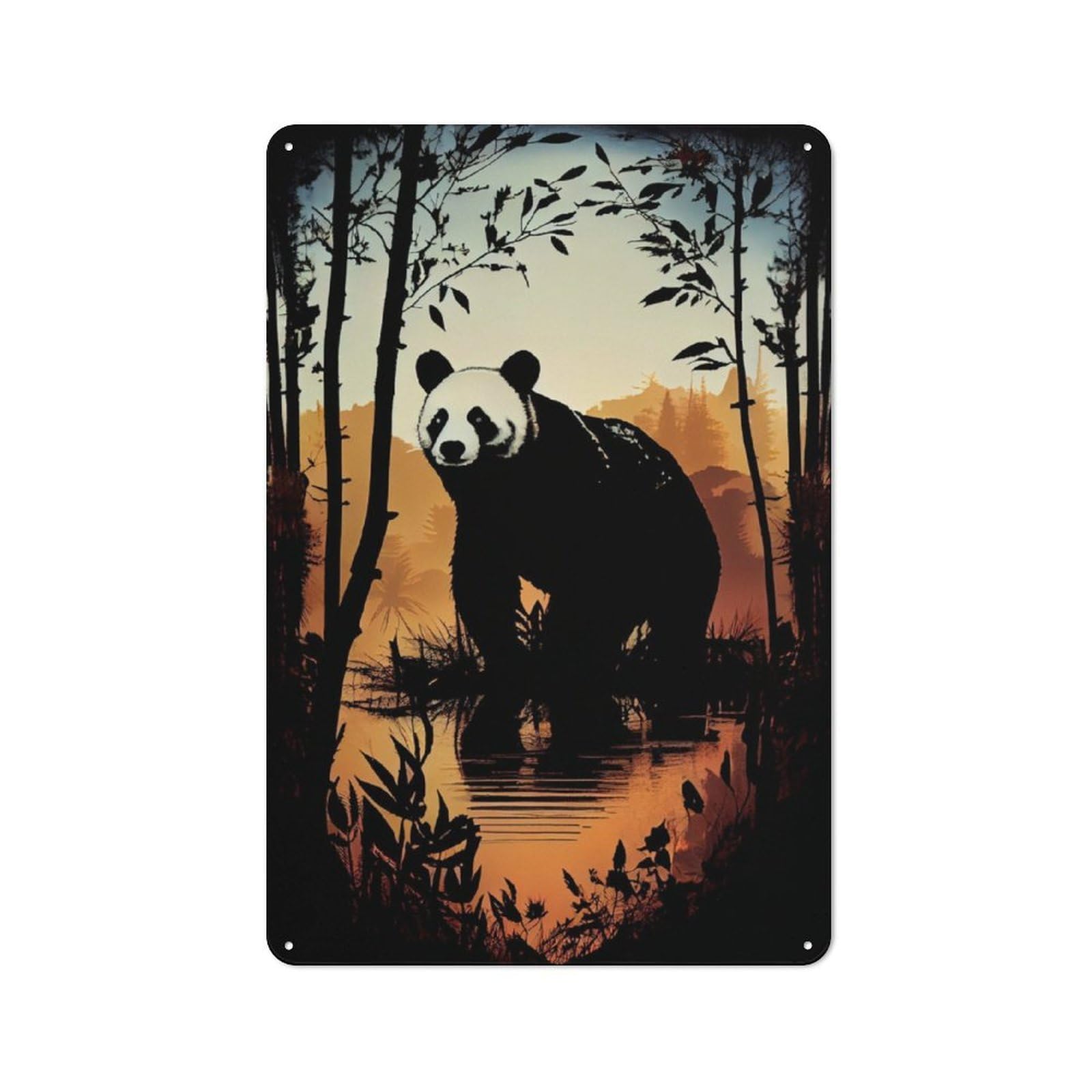 Junmoney Panda Silhouette Creative Office Metal Sign 30X20cm, Study Room Decor For Workspace, Cafe, Shop Or Desk Area