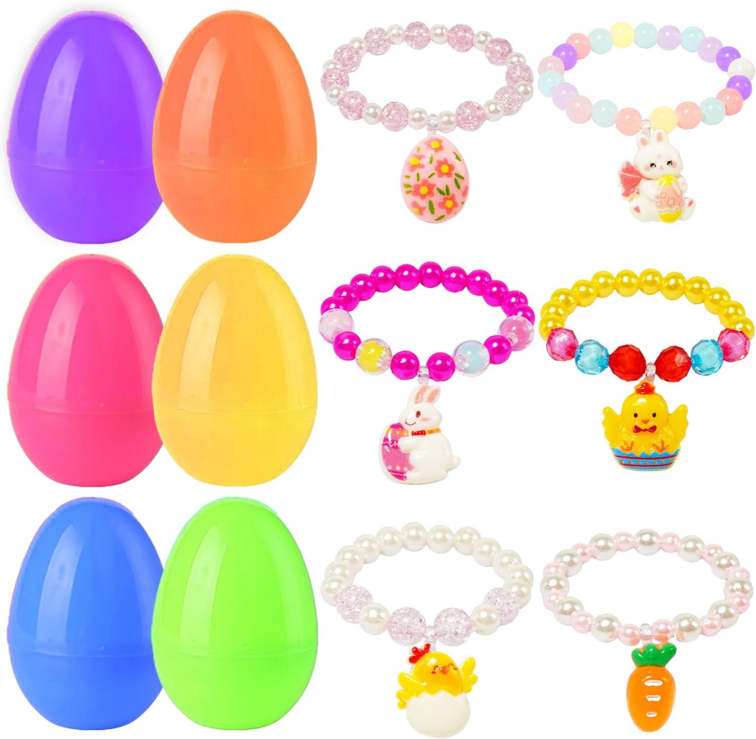 12 Pack Easter Basket Stuffers with Girls Jewelry Bracelets, Easter Eggs Gifts, Egg Hunt Surprise Toys, Easter Basket Stuffers for Girls Toddler Teens