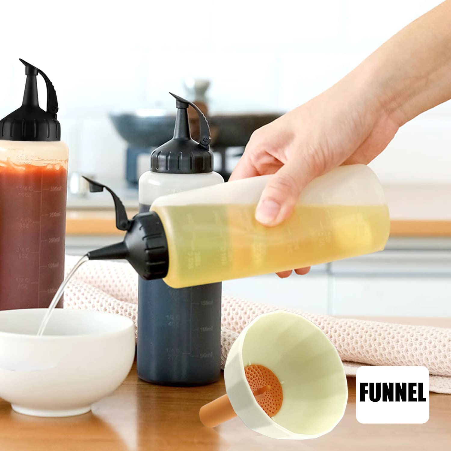 3 Bottiglie Squeeze 350ml Con Tappi - Dispenser Per Salse, Ketchup, Mayo - Foto 5