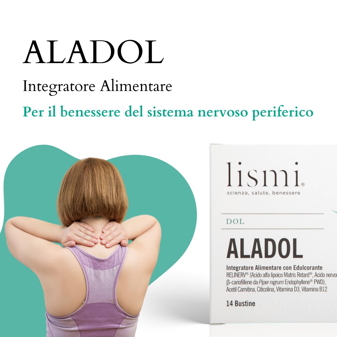 ALADOL - Integratore Alimentare Azione Antiossidante, per Problematiche al Sistema Nervoso e per la Normale Funzionalità Muscolare, Dolorabilità Diffusa, 14 Bustine