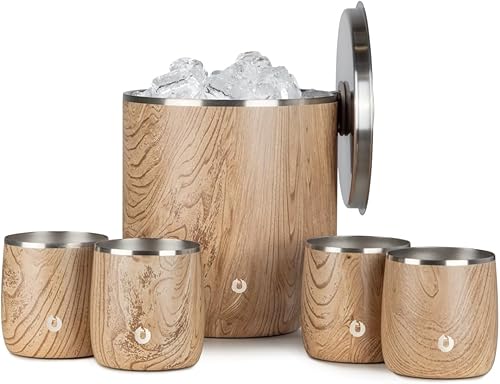 Miniatura 13 de Snowfox Juego de 2 vasos de whisky con aislamiento al vacío de acero inoxidable, vasos de roca estilo tradicional, elegante para uso en casa, Nogal