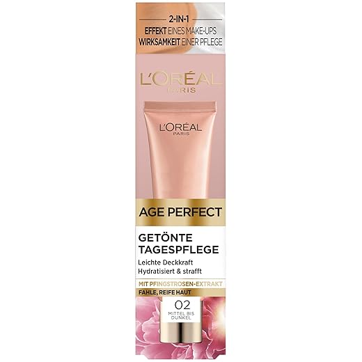 L'Oréal Paris Age Perfect, crema antiedad con tono ligero, reafirmante y nutritivo, para pieles maduras y apagadas, con extracto de peonía, hialurónico y vitamina E, 30 ml