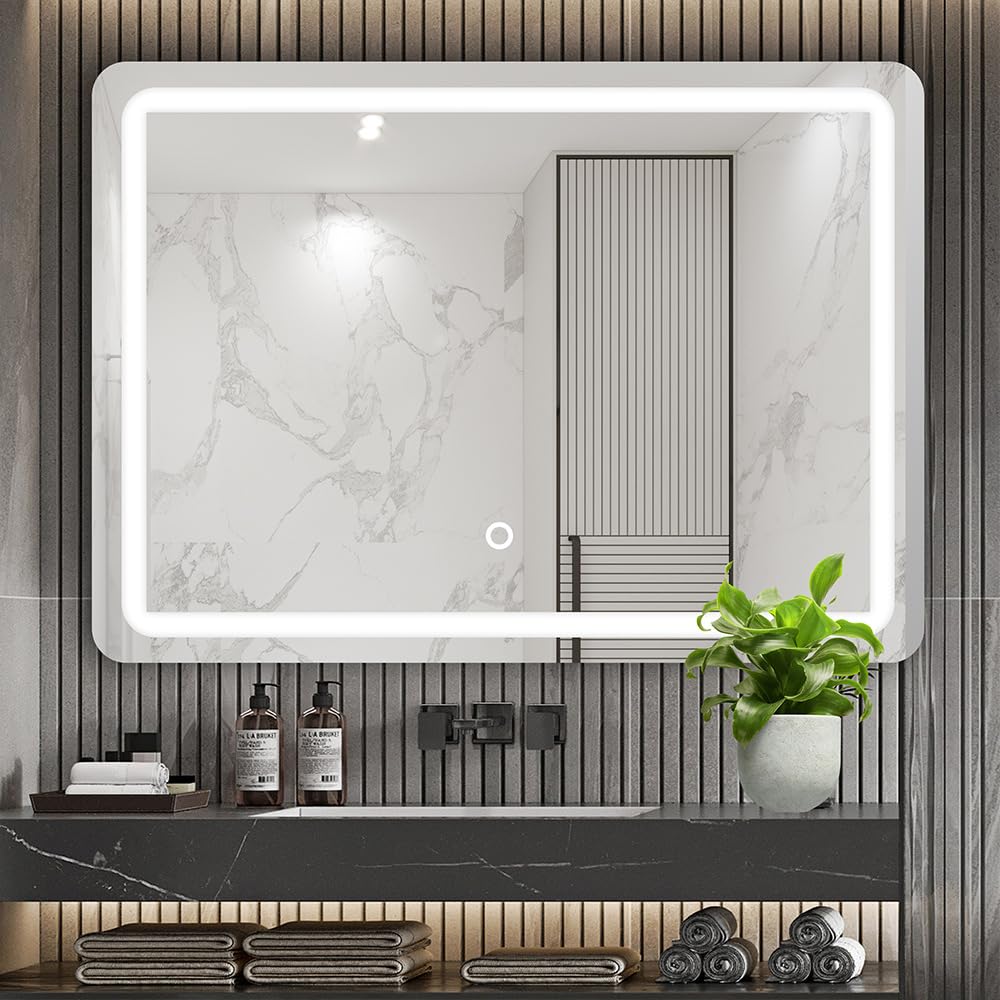 Lustro łazienkowe LED ze światłami, kwadratowe, bezramowe lustro LED do montażu na ścianie w łazience, inteligentne lustro kosmetyczne LED, możliwość przyciemniania (60x80cm)