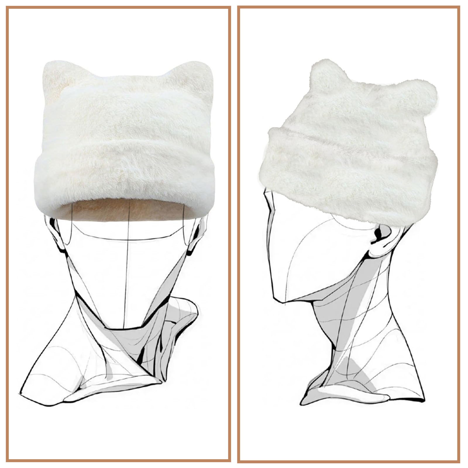 WHATWEARS Womens Winter Beanie Hat Cute Cat/Bear Ear Cap for Women, Warm Plush Hat, Ears - with Internal Support, White
