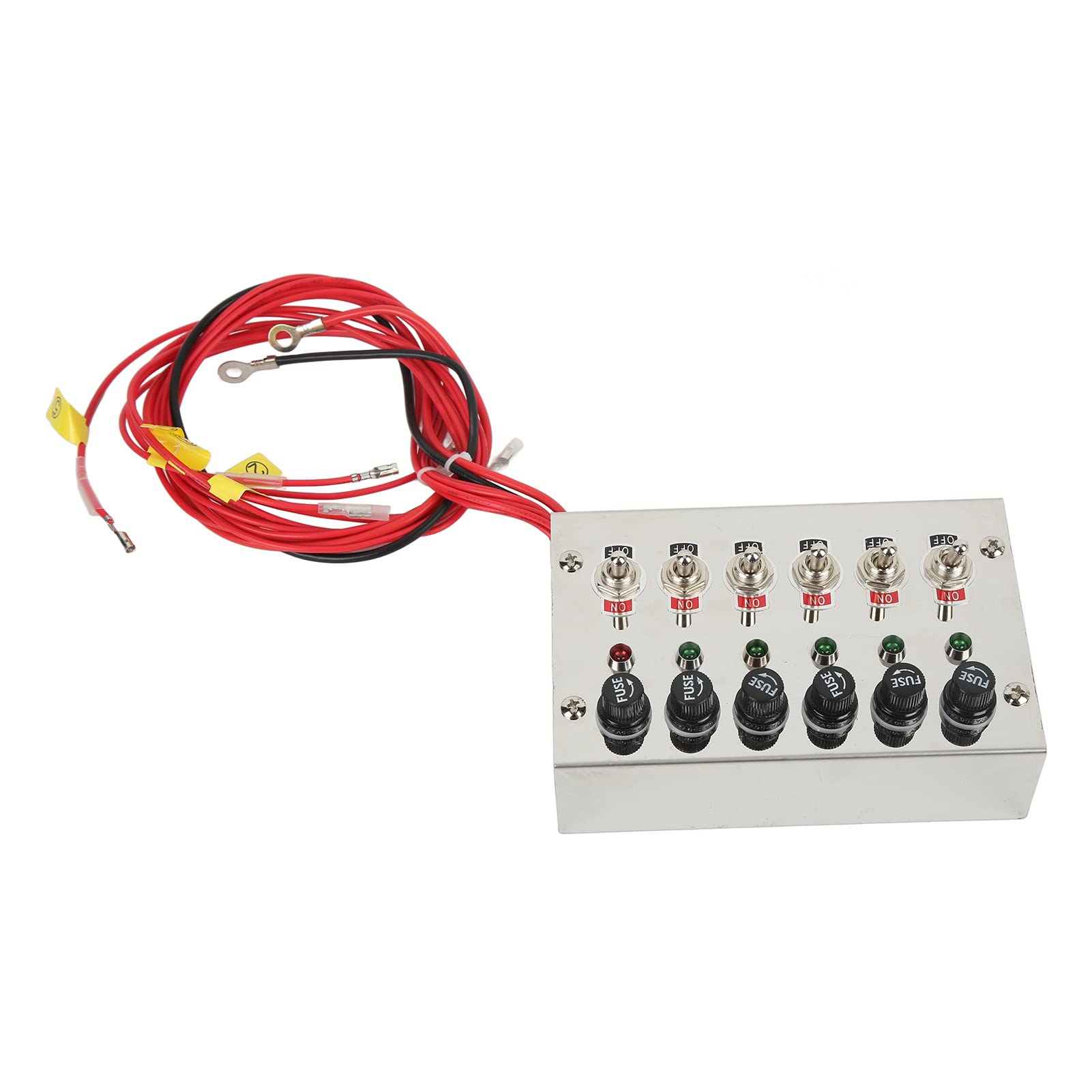 6 Panel Przełączników Schodowych, DC12V 24V 15A 6 Panel Przełączników Schodowych z Bezpiecznikami Wskaźniki LED Polerowana Stal Nierdzewna do Samochodów Wyścigowych RVs Trucks
