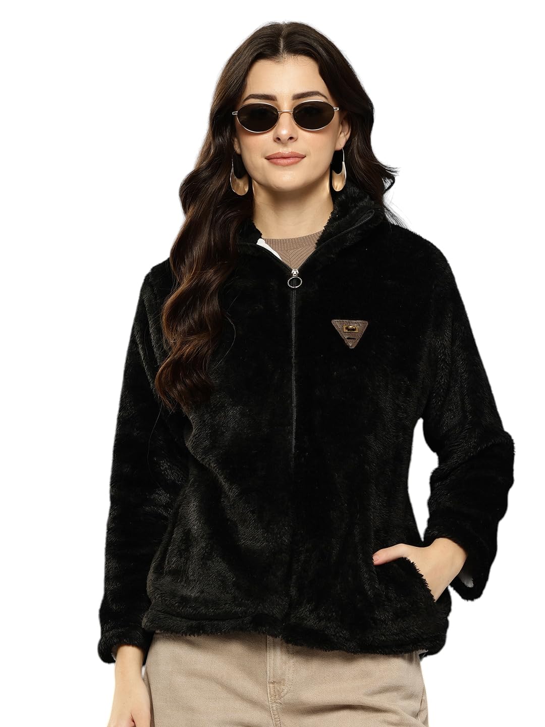 womens winter wear green colour solid fur jacket