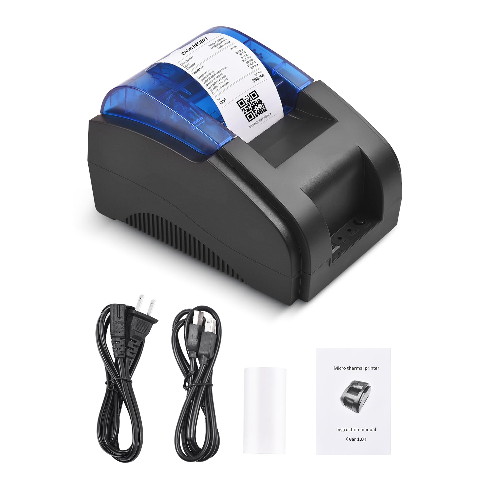 Impresora de Recibos Térmica Portátil Impresora de Escritorio de 58 mm USB+BT 203DPI Compatible con Sistemas Windows/Linux/Mac/Android Soporte de Impresión de Alta Velocidad Comando