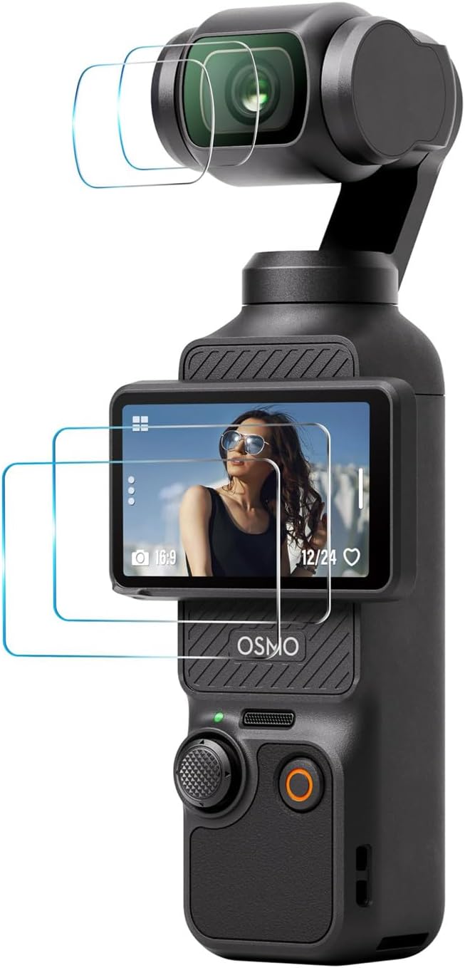 4PCS Tempered Glass Screen Protector Film Combo Compatible with DJI OSMO Pocket 3 Camera 2 Screen Protector +2 Lens Film Foil Ultra Clear for OSMO Pocket3 Camera Accessory