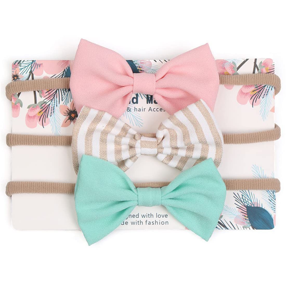 Zibuyu Headband For Baby Girl Nylon Soft Hair Bow For Baby Girl Elastic Head Bow For Small Girls 0-6 Months Baby Head Accessories For Girls - 3 Pieces, Multi-image-40