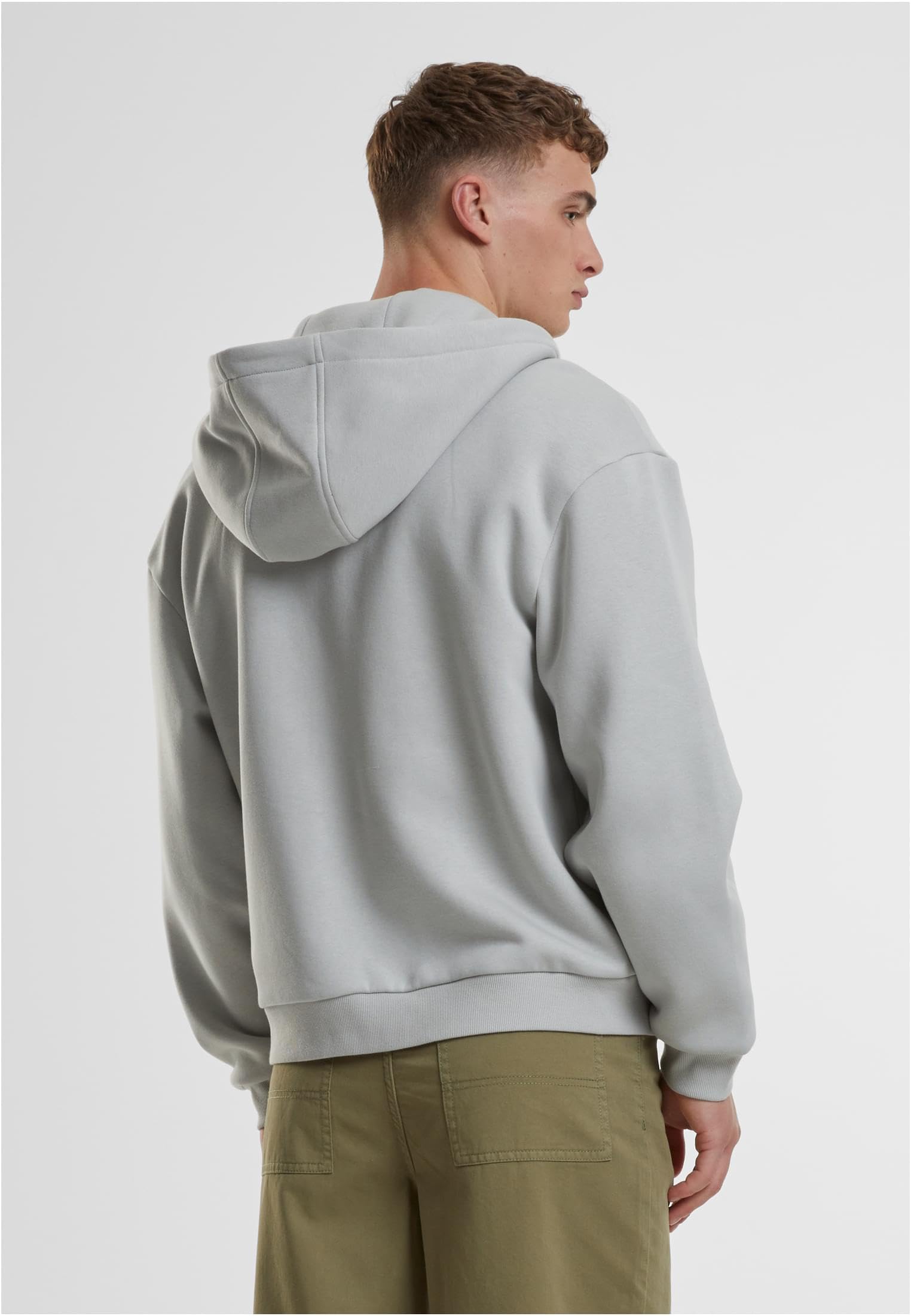 Urban Classics Męska bluza z kapturem Fluffy Zip Hoody, puszysta bluza z kapturem z zamkiem błyskawicznym, bluza z kapturem dla mężczyzn, oversize fit, Lightassphalt, L