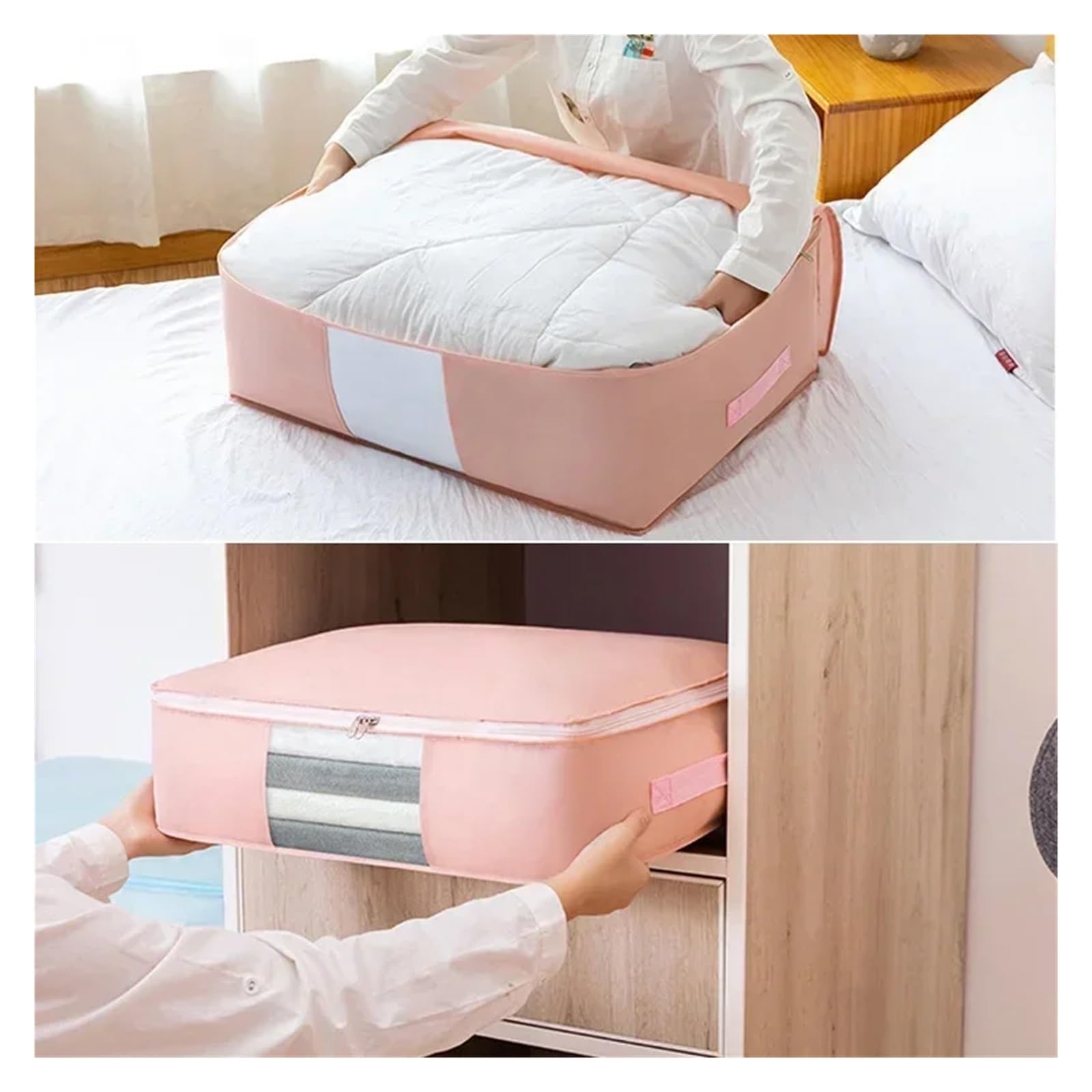 Caja Bajo Cama Bolsa Plegable for Guardar Ropa, Organizador de Ropa no Tejida, Organizador de Armario, Almohada, edredón, Manta, Bolsa, Organizador for el hogar(Beige,3pcs S M L)