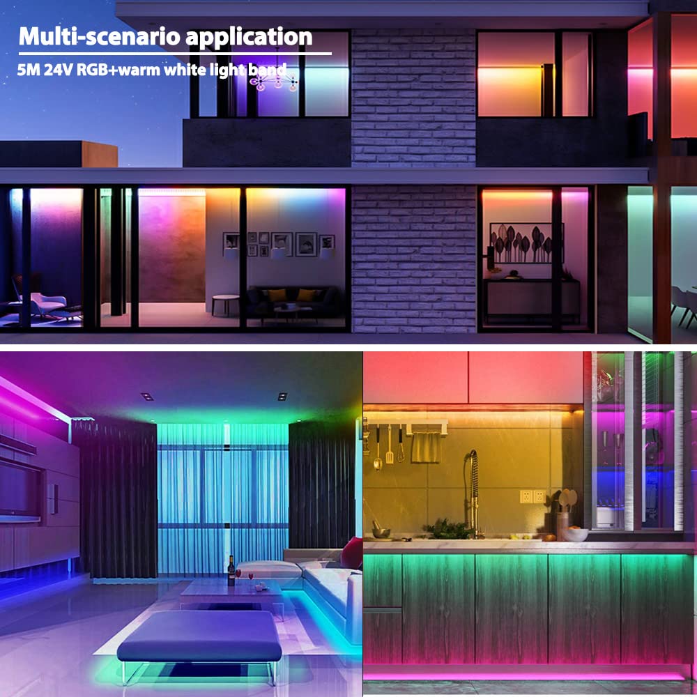 Arotelicht 24V RGBW WIFI Tiras LED Strip Kit 5050 SMD RGB+Warm White 4 en 1 con controlador inteligente WLAN, compatible con Alexa, Google Home LED Strip Light Decoración para el hogar, fiesta, bar.