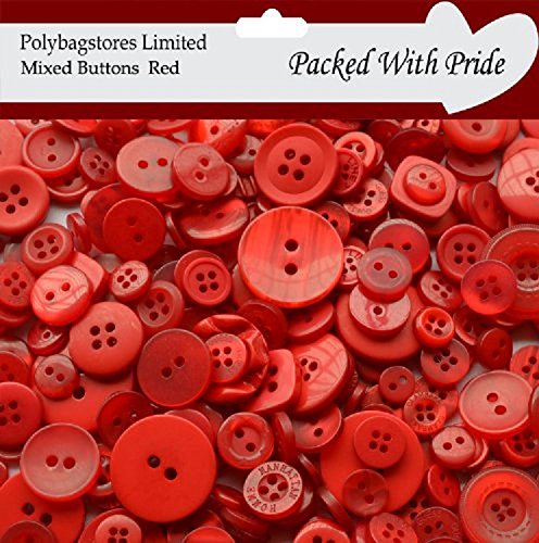 POLYBAGSTORES Pack of 50g RED - Mixed Plastic Sewing Buttons - Assorted Sizes - Ideal For Arts & Crafts - Card Making - Scrapbook