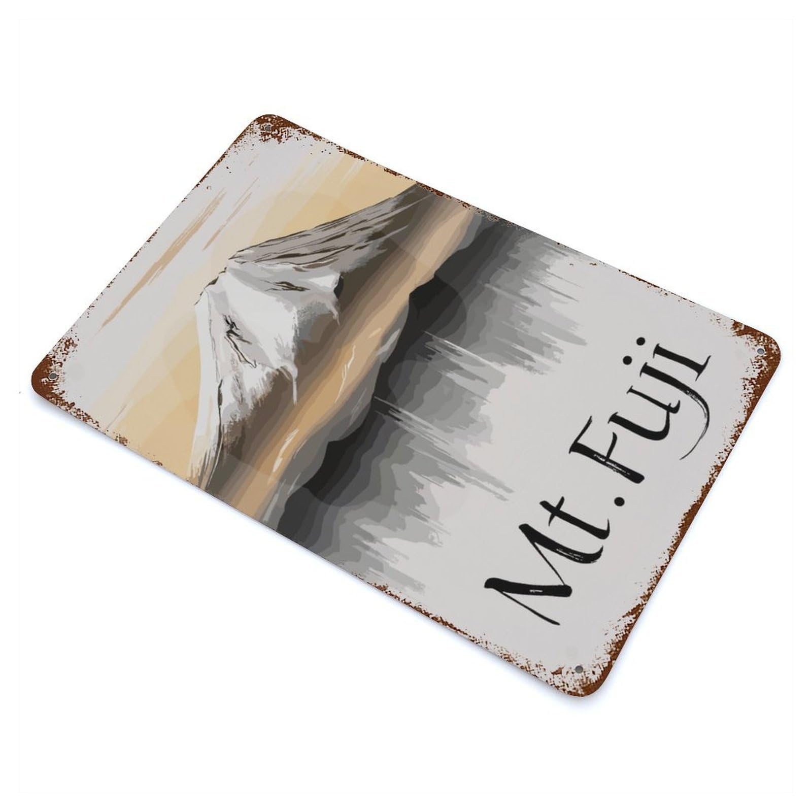 Rust Effect Tranquil Mt Fuji Japan Distressed Metal Wall Sign 11.8"x7.9", Farmhouse Wall Decor for Office, Studio And Wall Decor