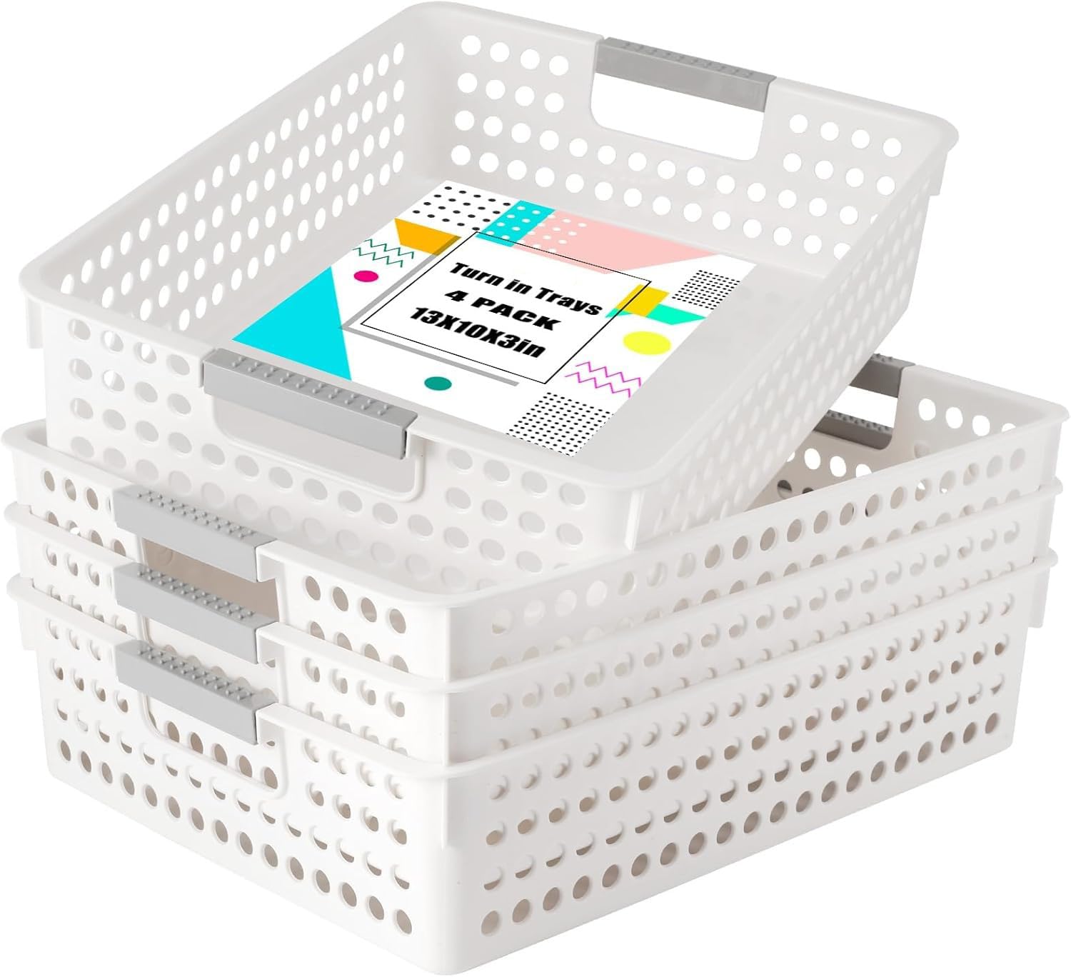 Spymero 4 Pack Storage Baskets, A4 Size, White, Plastic