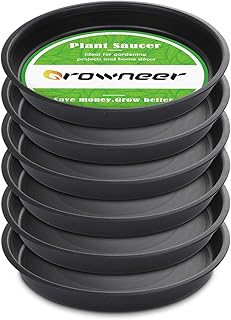 GROWNEER 6 Packs 12 Inches Plant Saucer Drip Trays, Suit for Pots Less Than 10 Inches Bottom Diameter, Round Plastic Plant Pot Saucers Flower Pot Tray for Indoor Outdoor Garden, Black