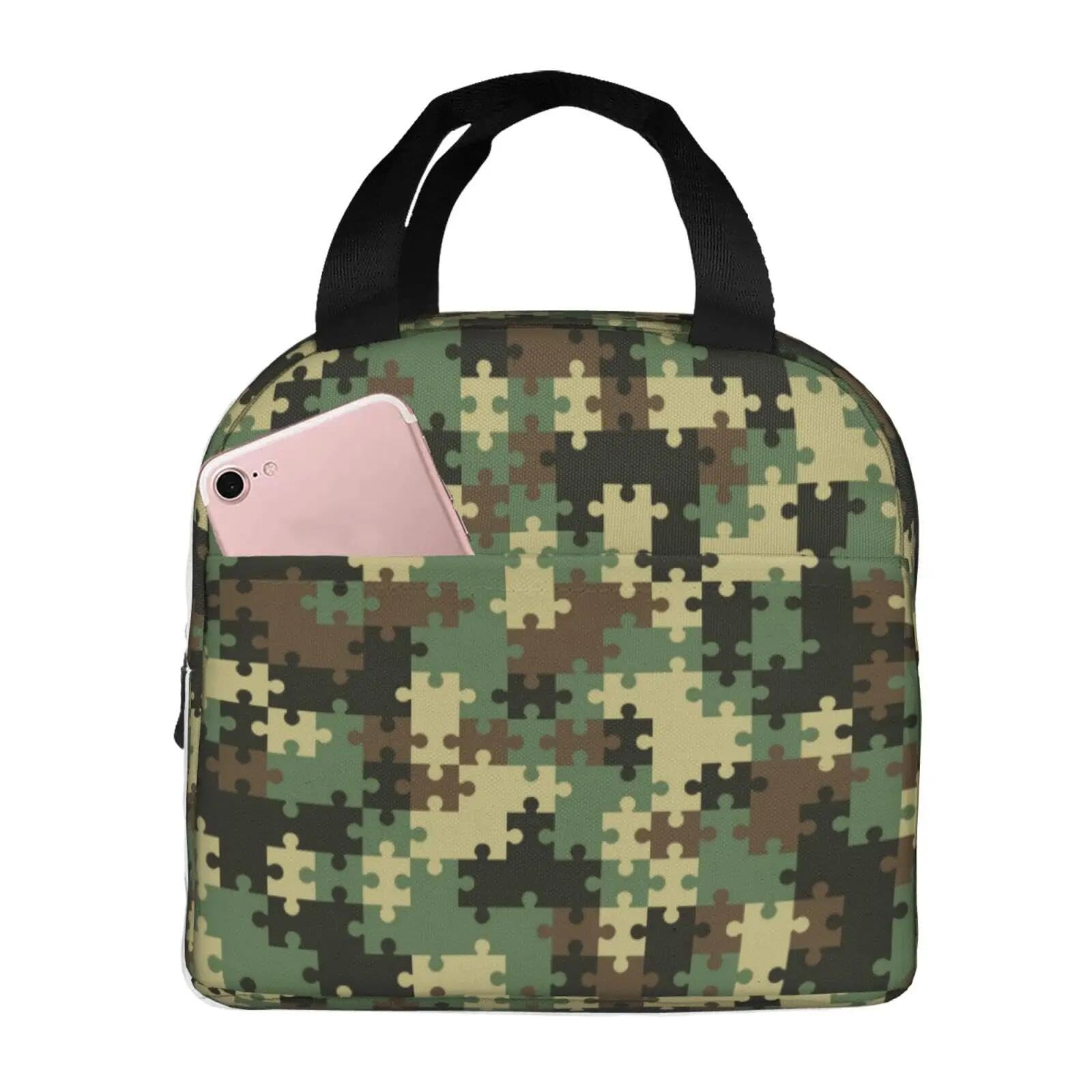 Sac de repas camouflage vert avec boîte à lunch isolée étanche pour l'école des enfants