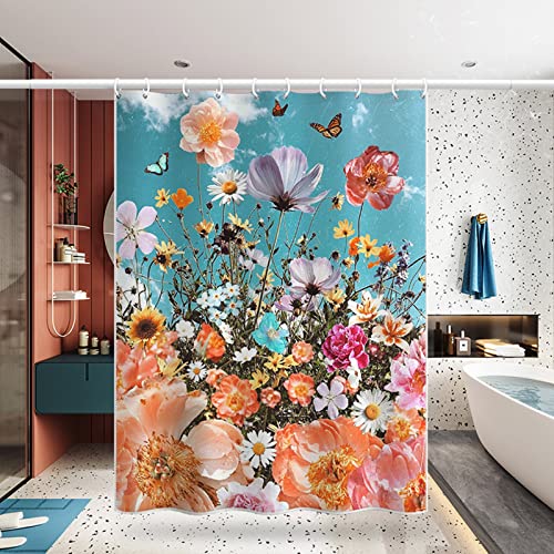 Rideau de douche 200x200 fleurs et papillons imperméable en polyester - 4