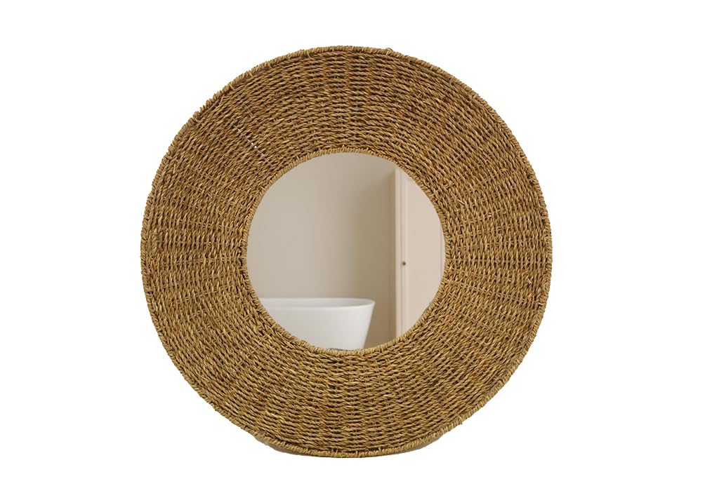 Espejo redondo tejido seagrass, espejo de pared decorativo de fibra natural