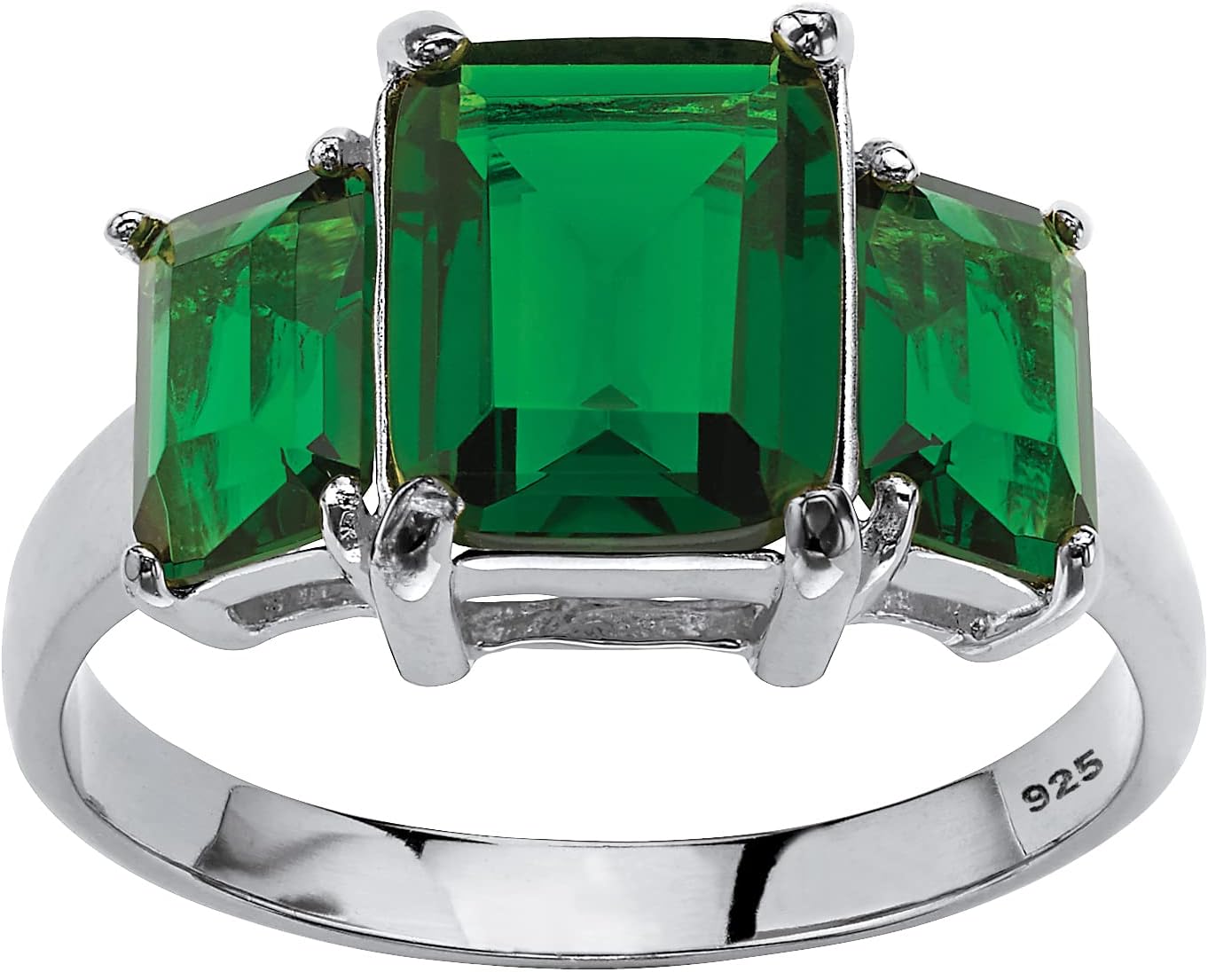 Palm Beach Jewelry Sterling Silver Emerald Cut Simulated Birthstone 3 Stone Ring