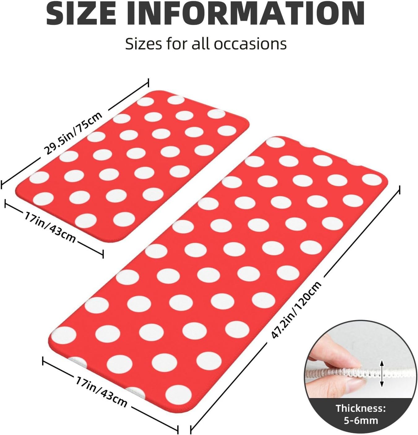 Red Polka Dot Print (a) Kitchen Rugs Sets of 2 Non Slip Washable, Anti Fatigue Kitchen Mats for Floor, Home Decor