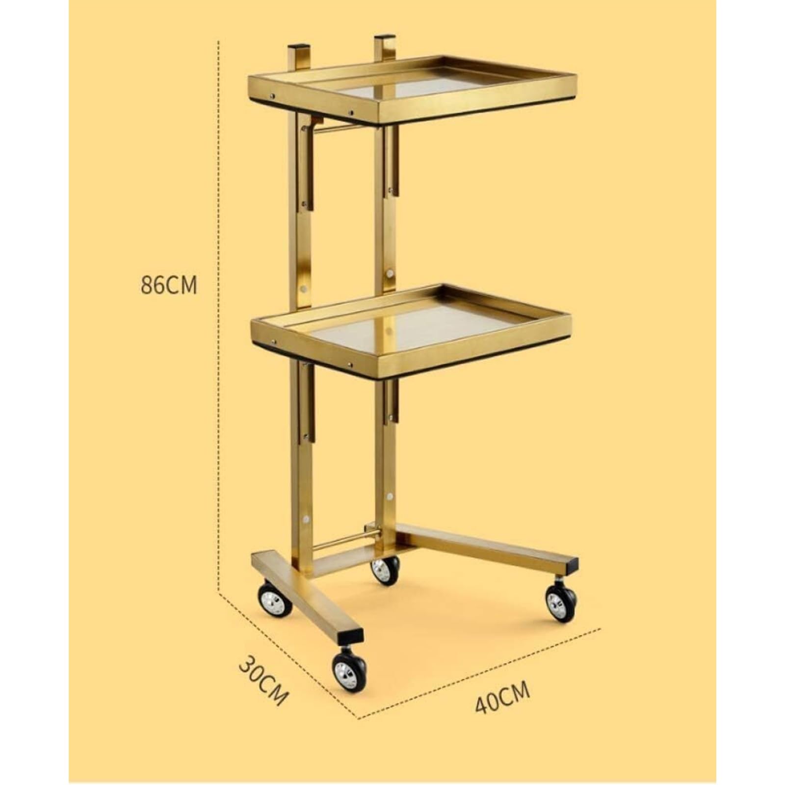 Carrito plegable con bandeja, carrito utilitario de acero inoxidable con 4 ruedas, capacidad de 66 libras por bandeja, carrito rodante multifuncional para salones de belleza y barberías