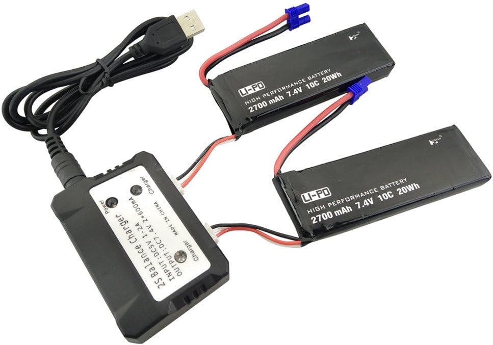 sea jump Accessories for Hubsan x4 H501SPro H501A H501C H501S H501M H501S W H501S pro Brushless 4-axis Aircraft Spare Parts 2PCS 7.4V 2700mah unmanned Lithium Battery with 2in1 Charger
