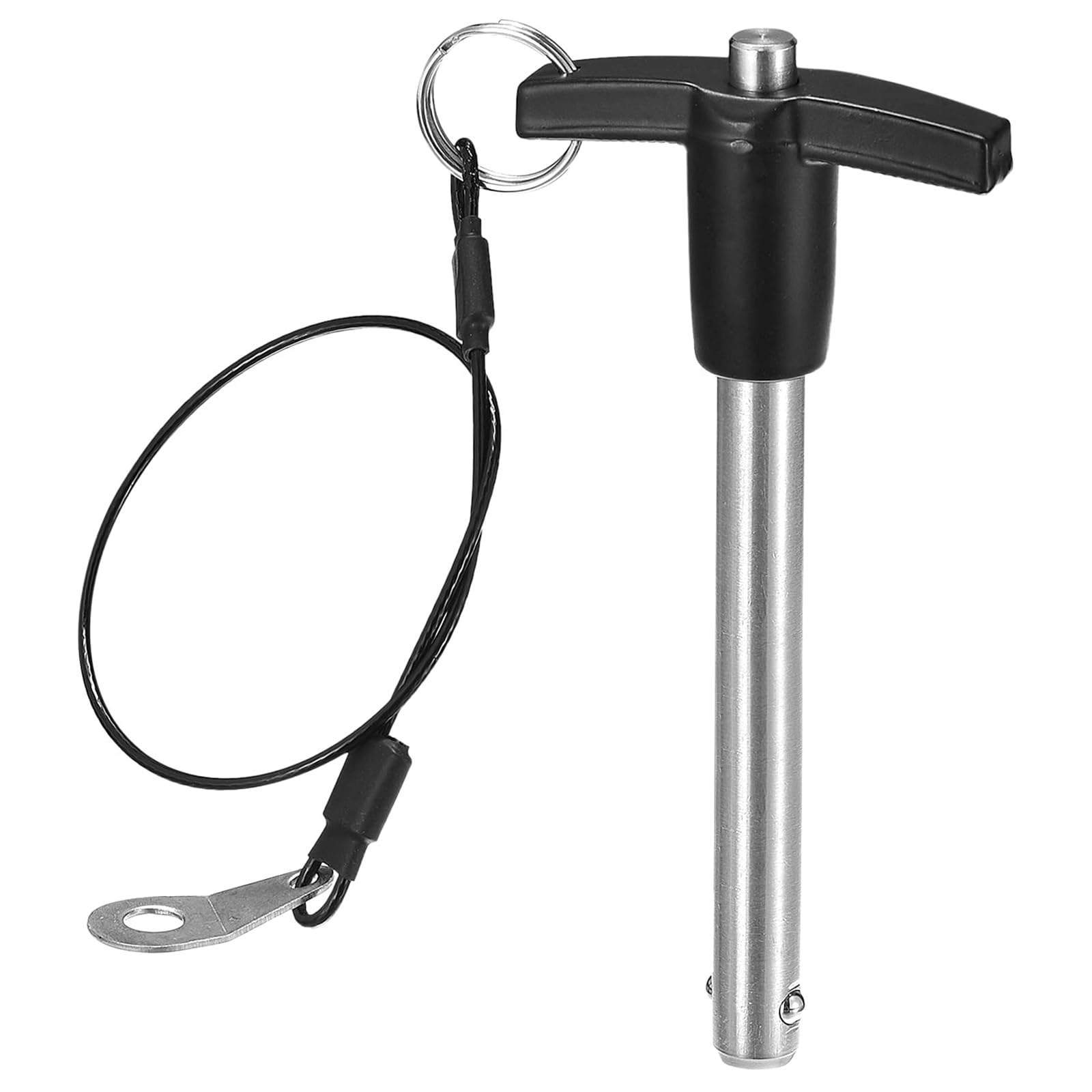 TA-VIGOR T Handle Lock Pins, 9.5mm Dia 80mm Length Stainless Steel Push-Button Quick Release Ball Locking Pin with Lanyard Cable for Speaker Aviation Gym Machine — image 1