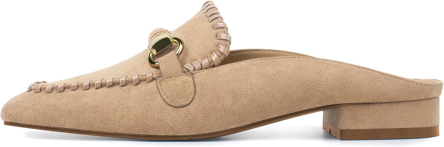 Mules for Women Flats Loafers Low Heeled Buckle Suede Square Toe Slip On Backless Slides Business Work Office Casual