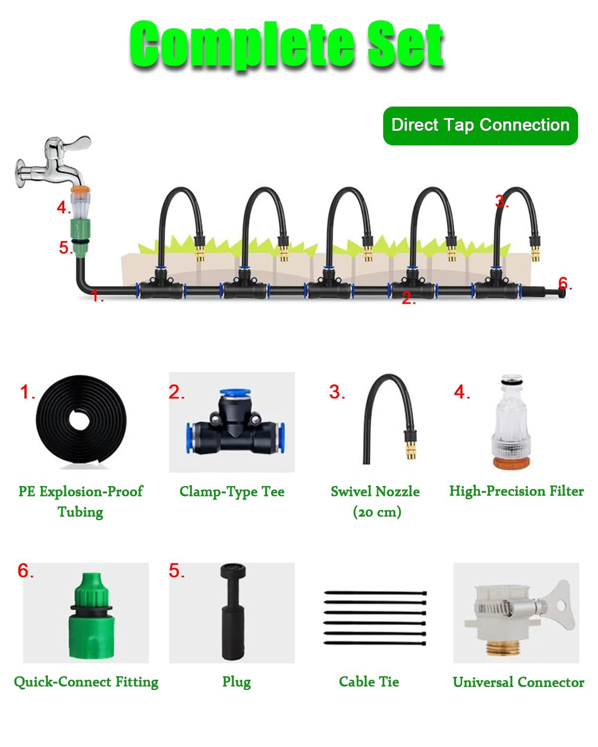 Irrigazione a Goccia Irrigatore Regolabile, Irrigatore a Nebulizzazione Rinfrescante | Kit di Irrigazione a Goccia Flessibile per Serra, Giardino, Tubo per Irrigatore da Giardino, Controllo Della Polv
