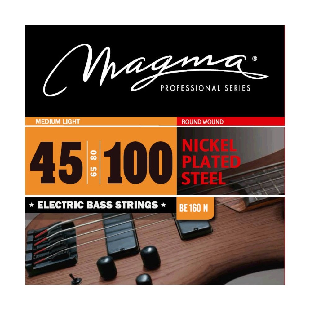 MAGMAElectric Bass Strings Medium Light - Nickel Plated Steel Round Wound - Long Scale 34" Set, 045 - .100 (BE160N) 1 Set