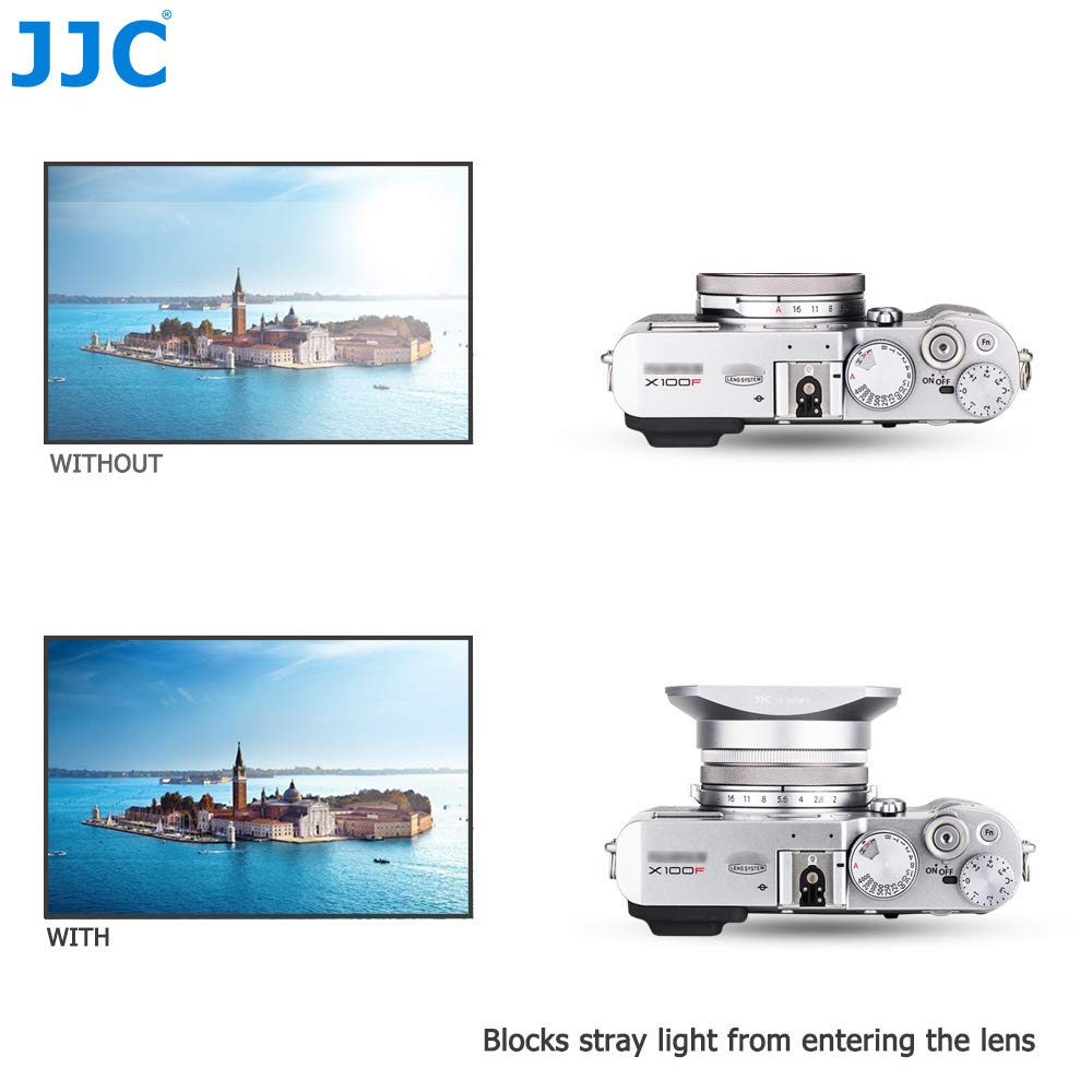 JJC Paraluce per Fujifilm Finepix X100VI, X100V, X100F, X100S, X100T, X100, X70 con Copriobiettivo, Sostituisce Fuji LH-X100 (Argento)