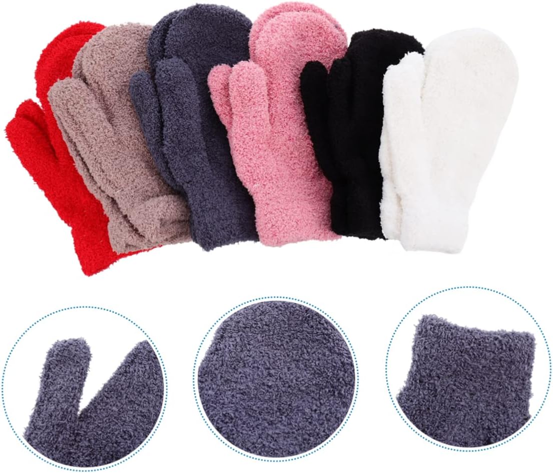 6pairs Men's Women's Half Fleece Mittens Warm Gloves Full Finger Coverage Pink Driving Gloves for Winter