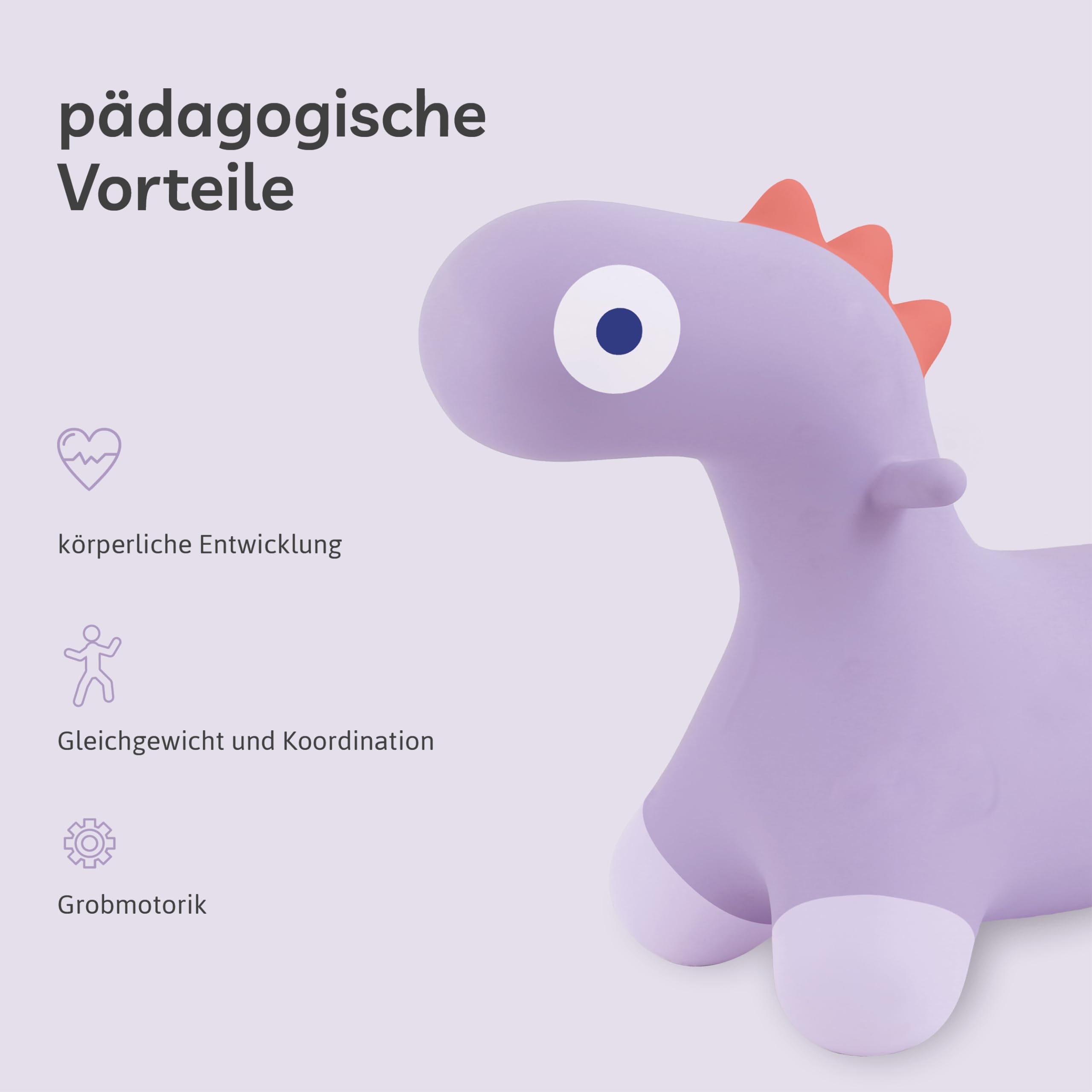 Quut Hoppi Dino Springen – Aufblasbares Gartenspielzeug für Kinder – Robustes Spielzeug für Draußen und Drinnen ab 18 Monaten (Lavendel) – Inklusive Pumpe