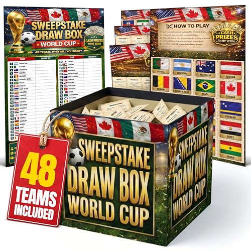 2026 World Cup Sweepstake Kit with Draw Box - All 48 Teams Flags Cutouts Funny Odds Cards with Draw Result Sheet - Sweepstake Kit for Sports Clubs Workplaces Friends Groups