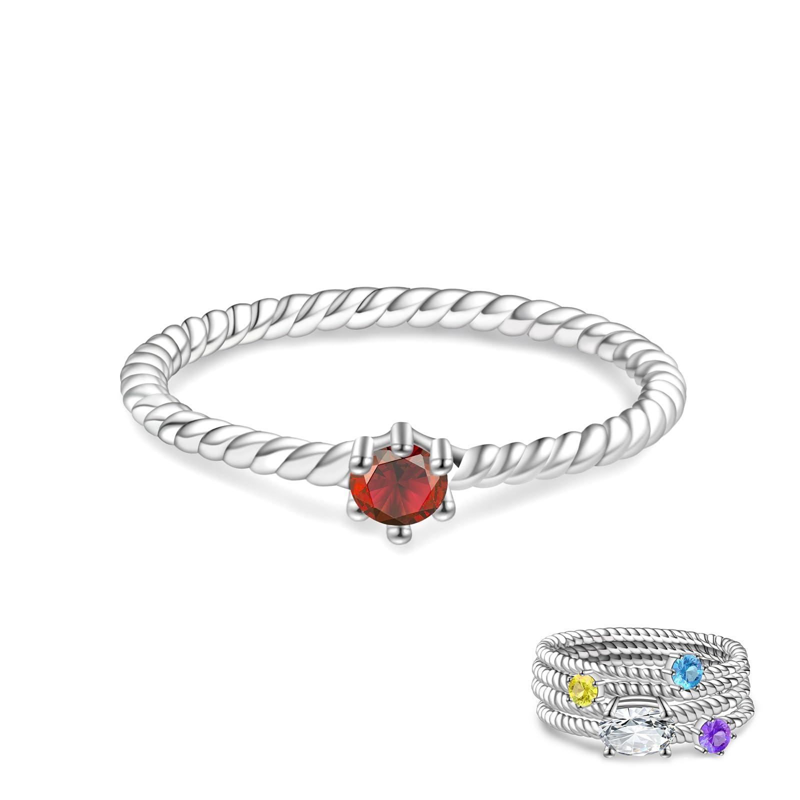 Tufeney Stackable Birthstone Rings Set for Women: 925 Sterling Silver Mother Family Stacking Ring Minimalist Stackable Bands Mother's Day Jewelry