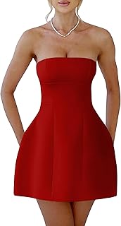 Womens Sexy Strapless Tube A-line Mini Dress Club Party Short Prom Dress - Buy now