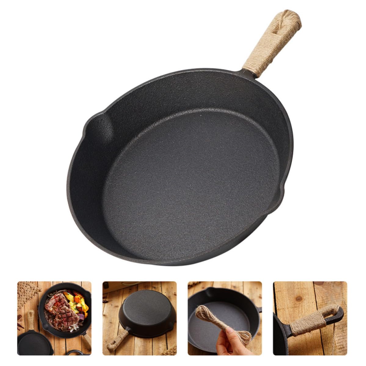 GALPADA Padella in Ferro da Campeggio per Grigliate e Cucina, Antiaderente, Facile da Pulire, Manico a Corda, Adatta per Fornelli a Gas e Barbecue All'aperto